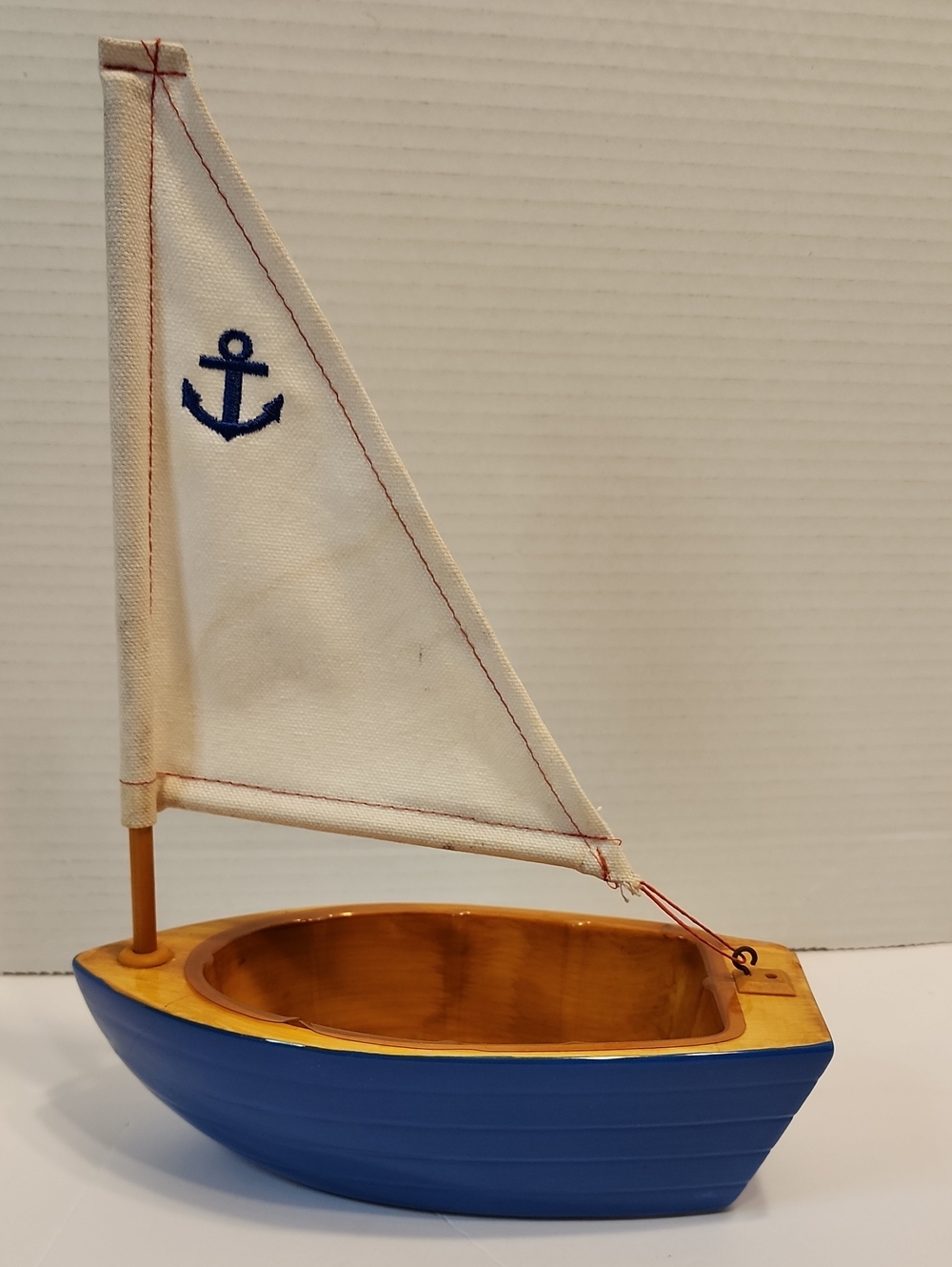 TELEFLORA GIFT SAILBOAT Blue & Natural CERAMIC Boat W/ ANCHOR stitched On Sail